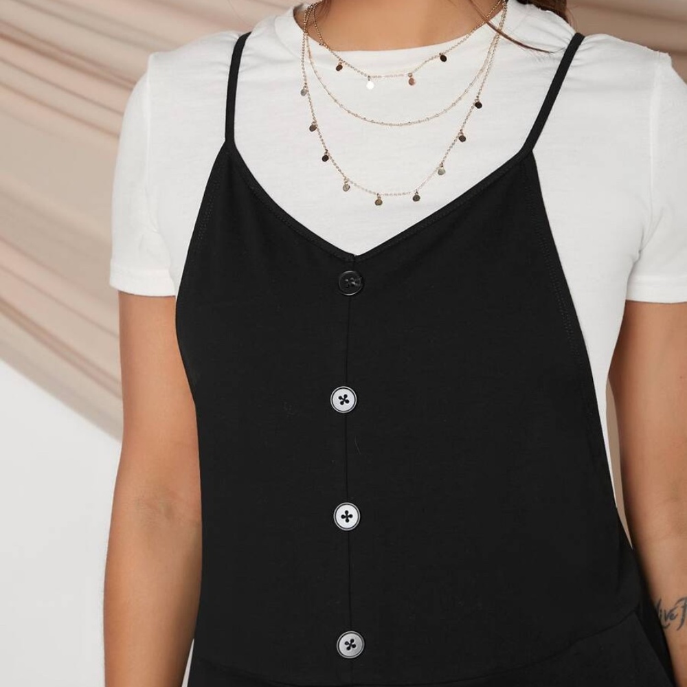 MATERNITY Black button up cami jumpsuit pocket cozy - Picture 5 of 10